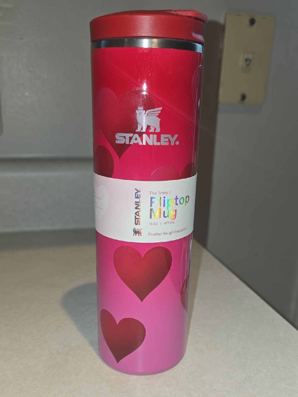 Stanley 16 Oz Fliptop Mug Red And Pink Hearts New